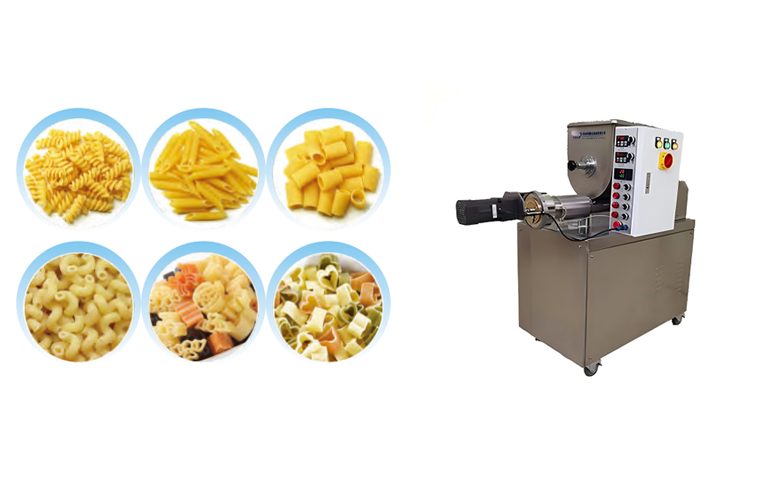 Commercial single-screw extrusion production line for various shapes of macaroni and pasta.