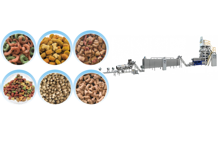 Industrial twin-screw pet food kibble extrusion machine for premium dog and cat food.