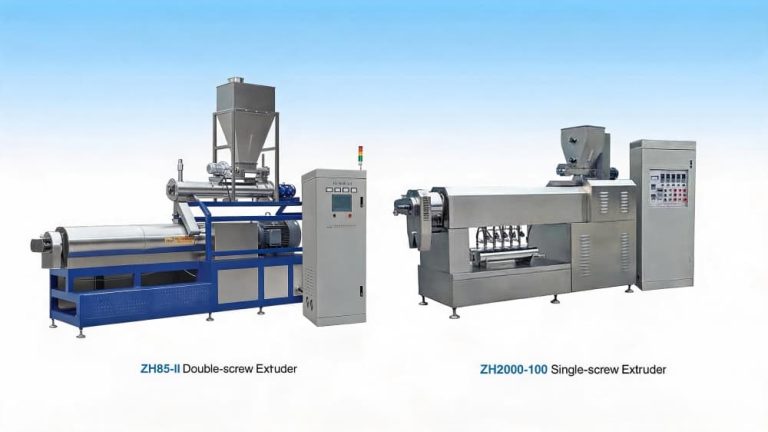 Twin Screw Extruder Manufacturer & Extrusion Solutions Comparison of single-screw and twin-screw extruders for aqua feed and food processing lines manufactured by Zhuoheng.