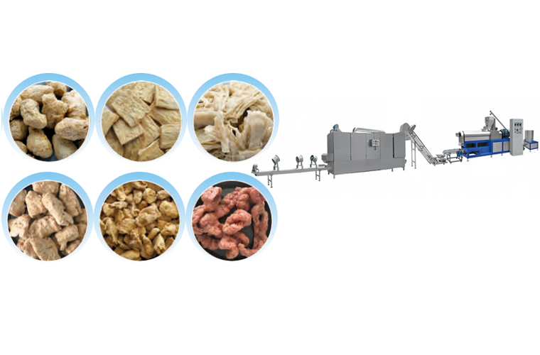 Advanced extrusion system for TVP textured vegetable protein and HMMA plant-based meat.