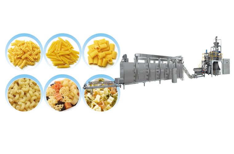 Commercial single-screw extrusion production line for various shapes of macaroni and pasta.