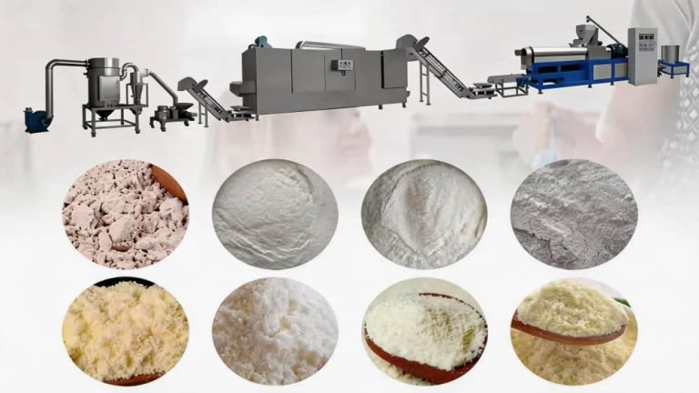 Stainless steel, highly hygienic twin-screw extrusion line by Zhuoheng for nutritional powder and baby food processing.