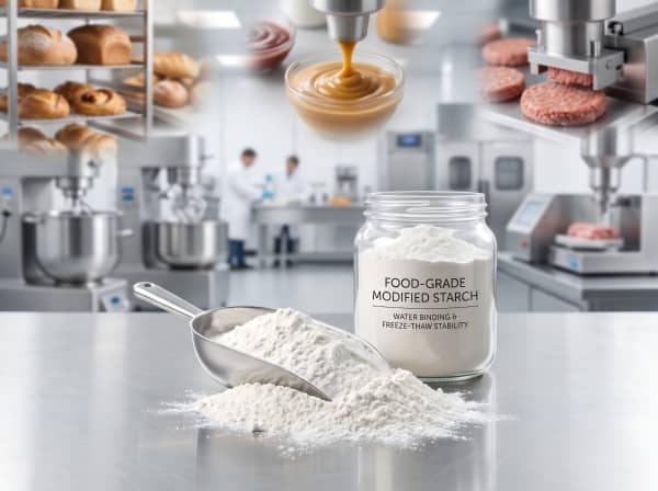 High-purity food-grade pre-gelatinized modified starch powder acting as a thickener.