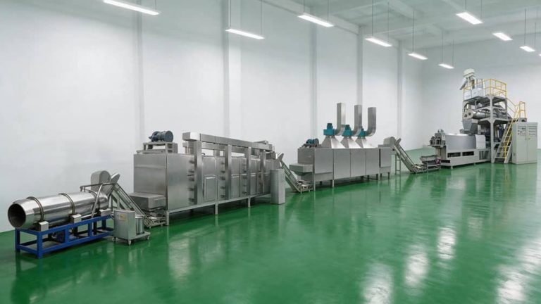 Zhuoheng 2 to 5 ton per hour turnkey aquatic feed production plant 3D layout blueprint and utility piping infrastructure.